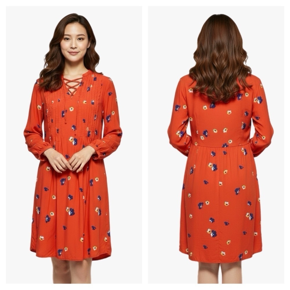Old Navy Lace Up Neckline Floral Print Dress Sz M